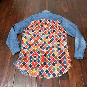 One24 Rags Pearl Button Up Women’s Size Small Quilted Pattern Distressed